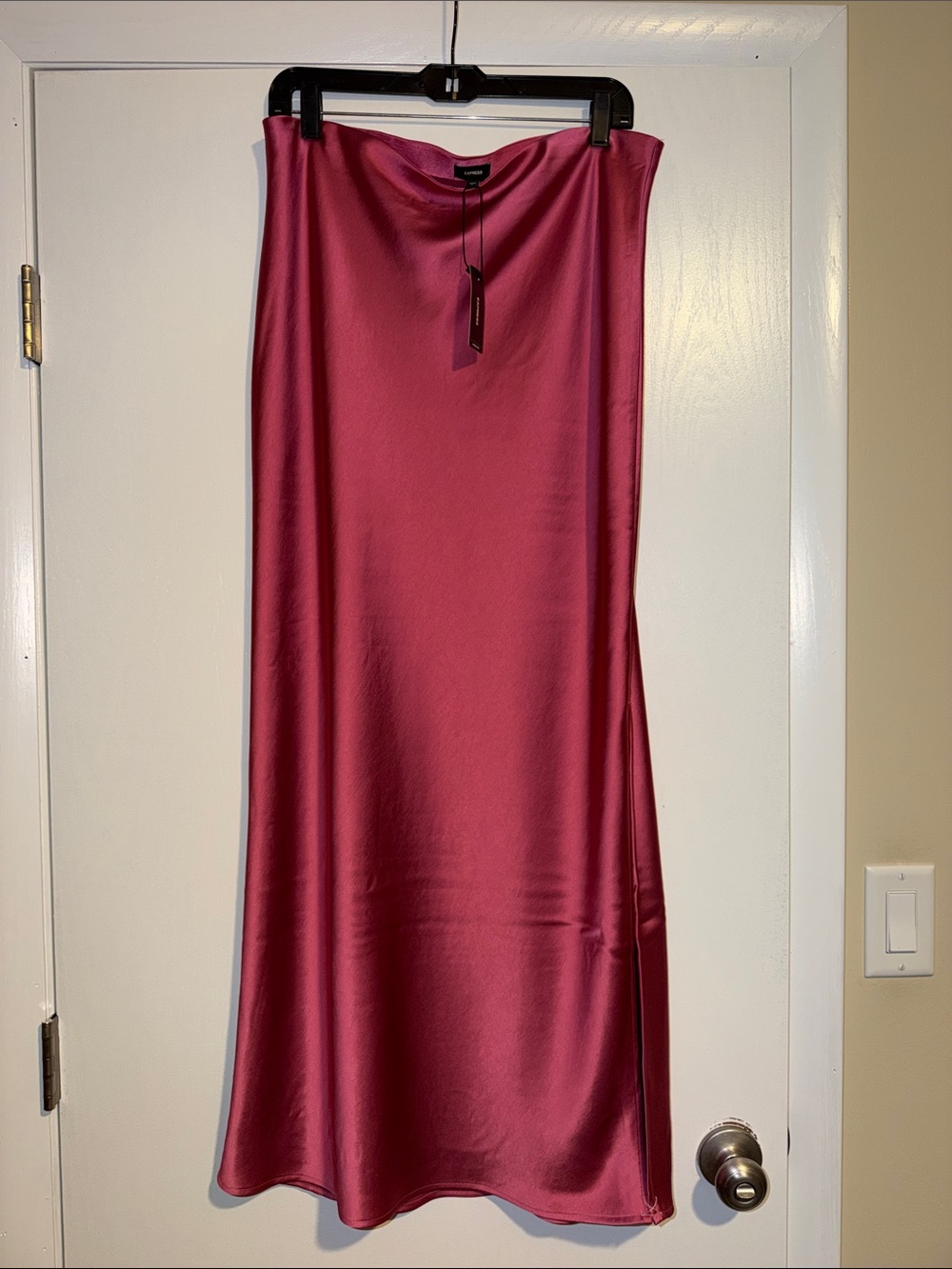 EXPRESS High Waisted Satin Side Slit Maxi Skirt
